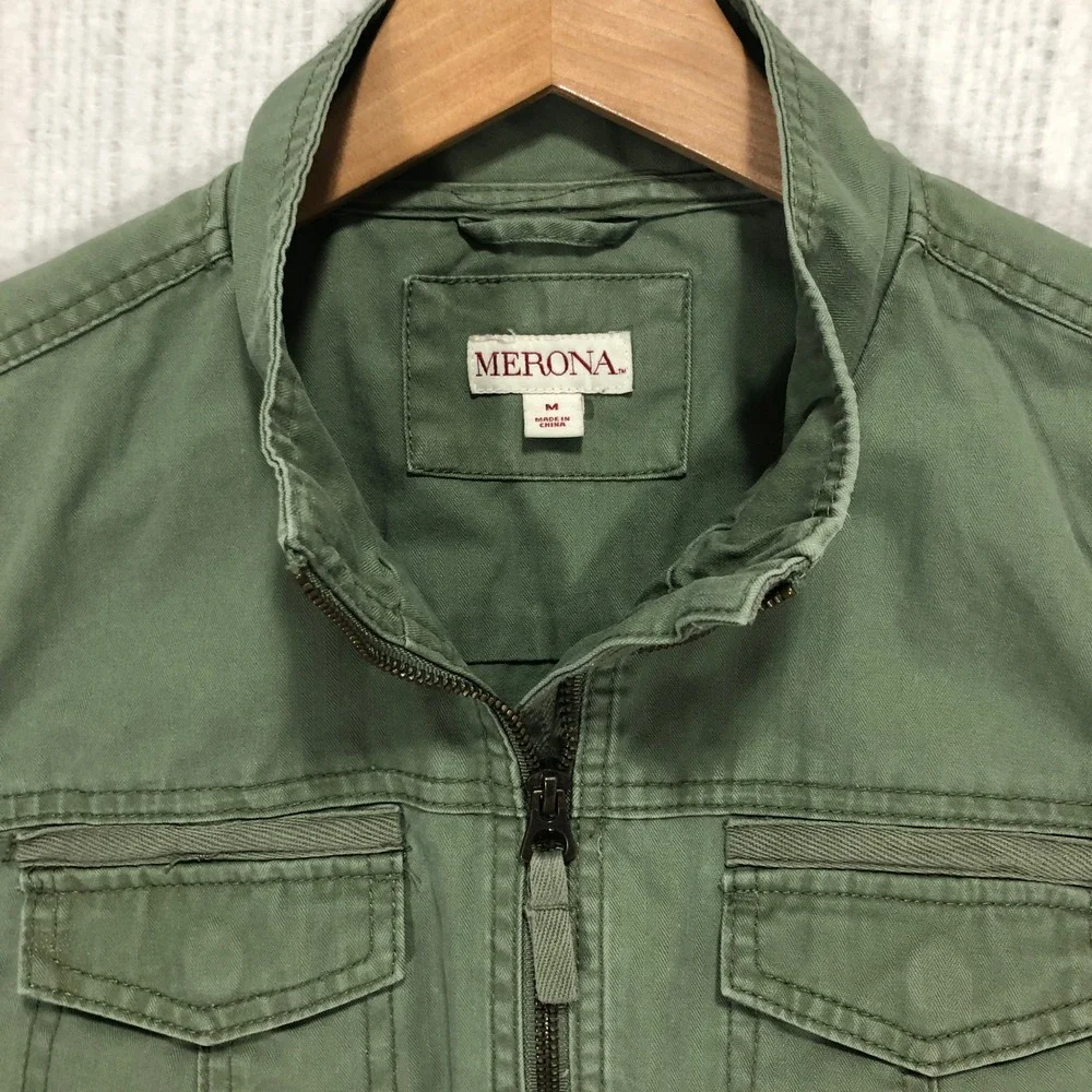 Merona Womens Utility Field‎ Vest Olive Green Cotton Zip Up Drawstring Size M